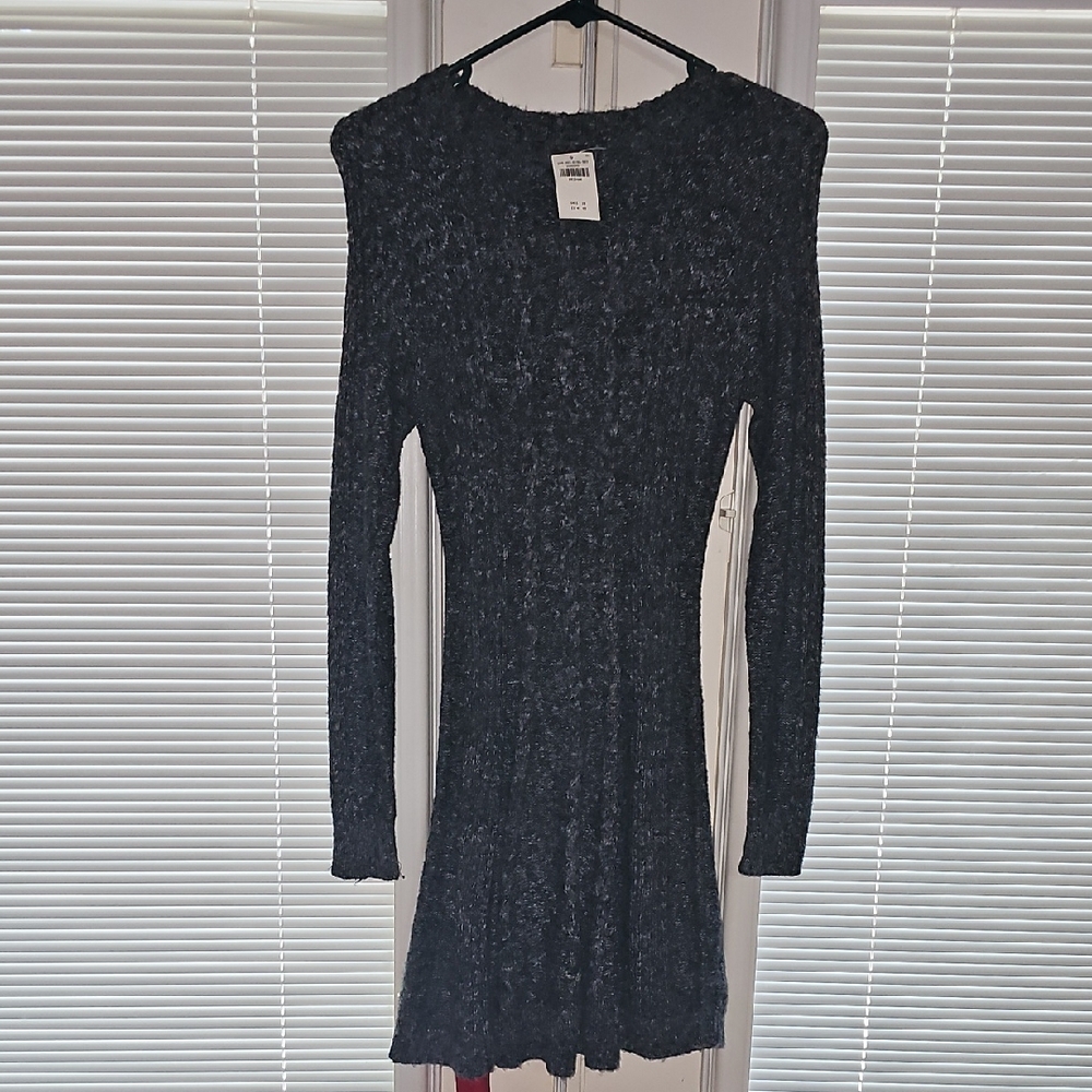 Hollister Black Textured Long Sleeve Sweater Dress